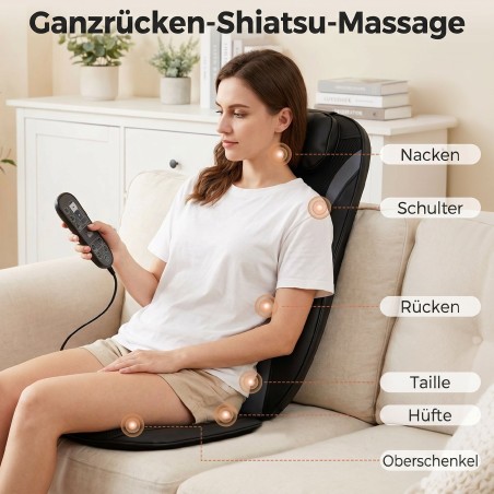 Shiatsu-seljamassaažiseade soojuse, süvamassaaži ja 3-astmelise istmevibratsiooniga
