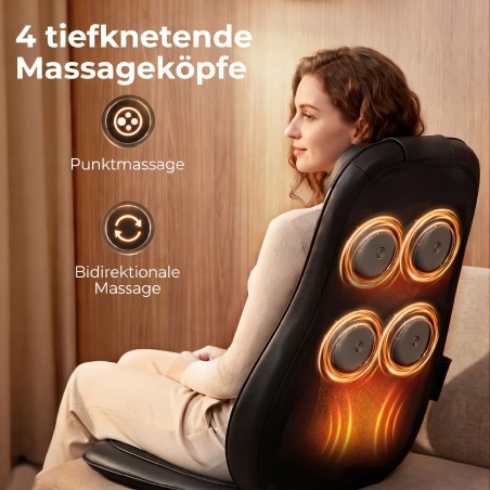 Shiatsu-seljamassaažiseade soojuse, süvamassaaži ja 3-astmelise istmevibratsiooniga