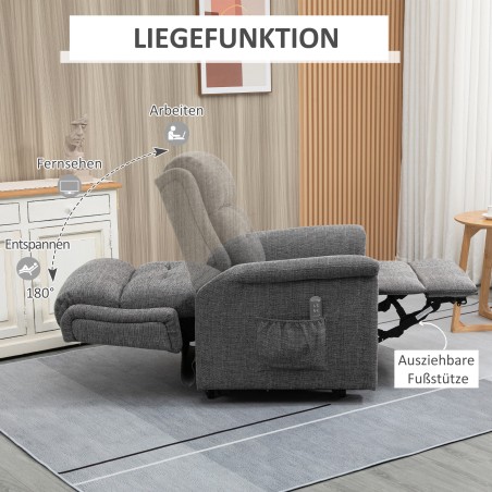 Püstitõusmisabiga lõõgastustool, kaugjuhtimispult ja jalatugi, hall
