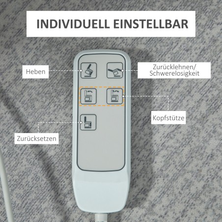 Püstitõusmisabiga lamamistool, kaugjuhtimispuldi ja sametise viimistlusega, hall