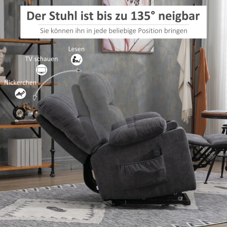 Tõusmist abistav tugitool lamamisfunktsiooni ja puldiga, tumehall