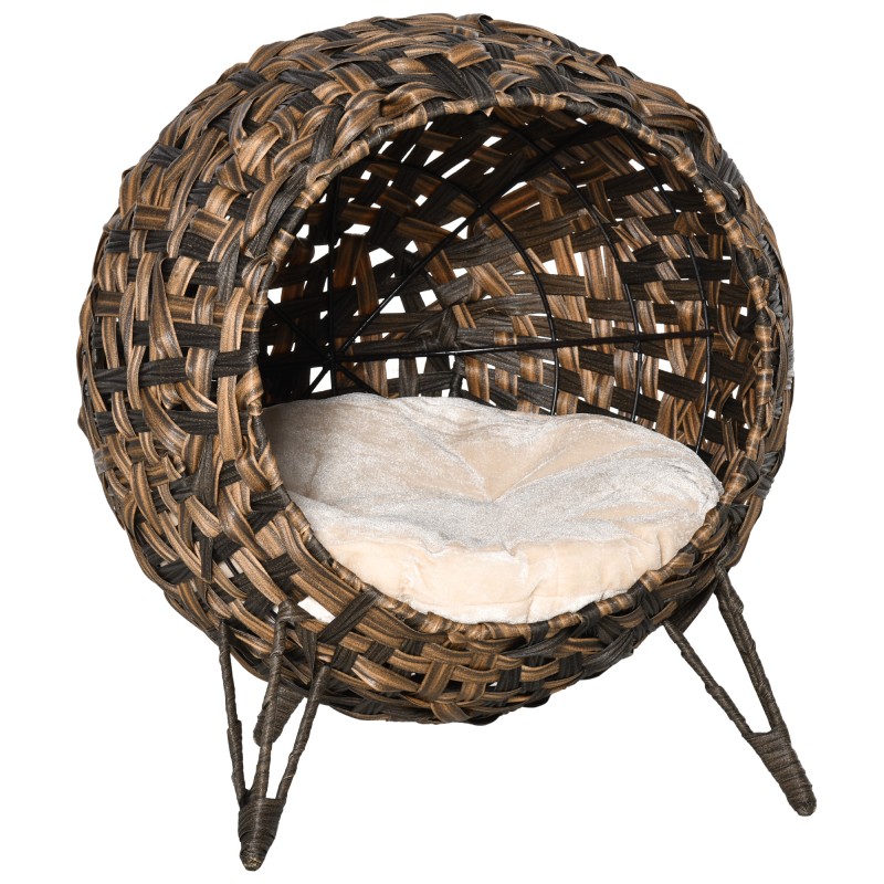 Rotangist kassimaja padjaga, tõstetud jalgadega, pruun, Ø52 × 58 cm