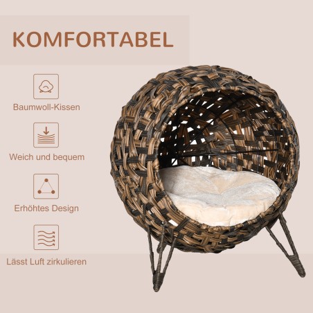 Rotangist kassimaja padjaga, tõstetud jalgadega, pruun, Ø52 × 58 cm