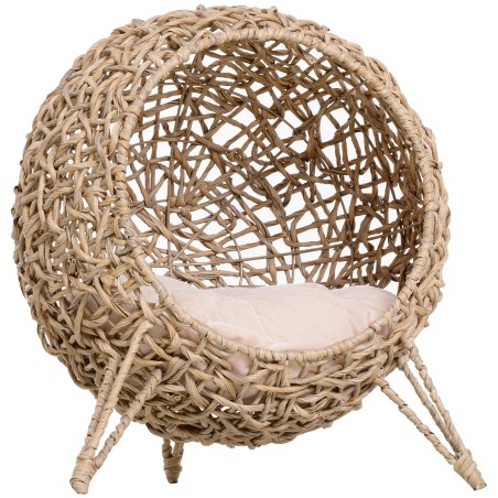Rotangist kassimaja padjaga, tõstetud jalgadega, naturaalne, Ø52 × 58 cm