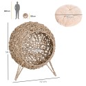 Rotangist kassimaja padjaga, tõstetud jalgadega, naturaalne, Ø52 × 58 cm