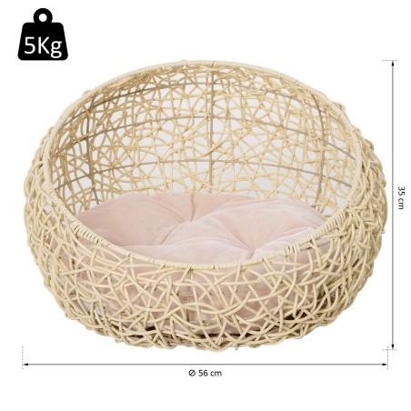 Rotangist kassi- ja lemmikloomamaja padjaga, beež, Ø56 × 35 cm