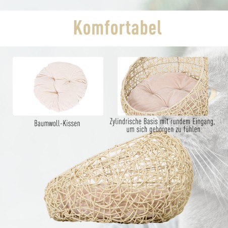 Rotangist kassi- ja lemmikloomamaja padjaga, beež, Ø56 × 35 cm