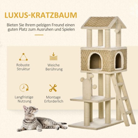 Kassikoobas mänguasja ja sisaliga, plüüs, khaki-beež-pruun