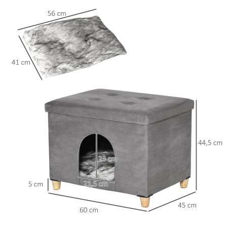 2-in-1 kassipesa ja jalapink padjaga, hall, 60 × 45 × 44,5 cm