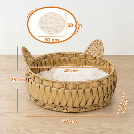 Rotangist kassikorv eemaldatava padjaga, kuni 10 kg, helepruun