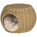 Kahekorruseline rotangiefektiga kassimaja pehme padjaga, helepruun, Ø 40 × 30 cm