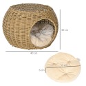 Kahekorruseline rotangiefektiga kassimaja pehme padjaga, helepruun, Ø 40 × 30 cm