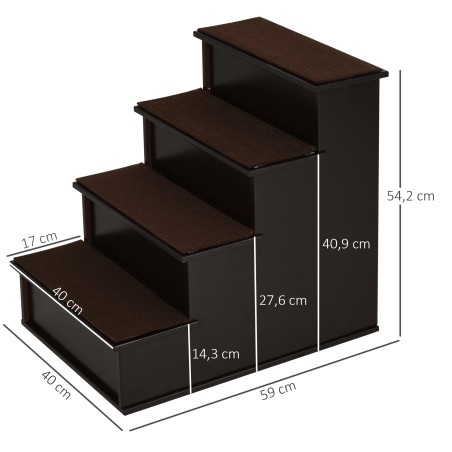 Lemmiklooma trepp koertele ja kassidele, 4 astet, kuni 30 kg, tumepruun