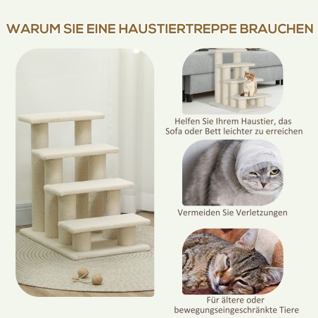 4-astmeline plüüsist lemmikloomatrepp kassile ja koerale, kreemvalge