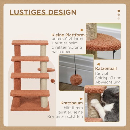 Kassi kraapimispuu ja 4-astmeline lemmiklooma trepp, kuni 5 kg, pruun