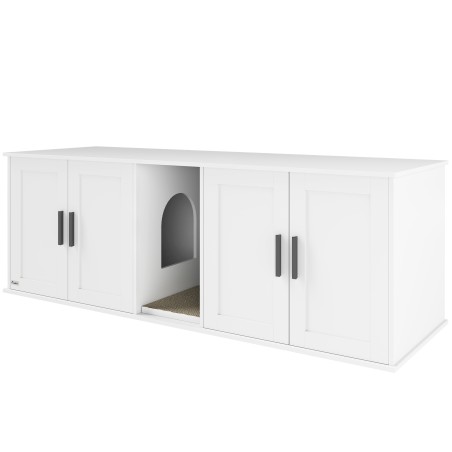 Kassiliivakastikapp ukse ja vaheseinaga suurtele kassidele, 145 × 49 × 51 cm, valge
