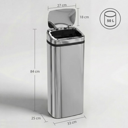 Automaatne sensorprügikast, 50 l, roostevaba teras, hõbedane