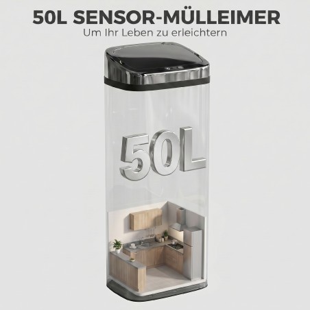 Automaatne sensorprügikast, 50 l, roostevaba teras, hõbedane
