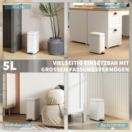 Metallist prügikast sisemise prügianuma ja jalgpedaaliga, 5 l, valge