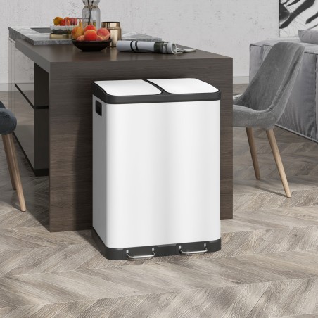 Kaheosaline prügikast, 2 × 30 l, sõrmejäljekindel, pedaaliga, hall