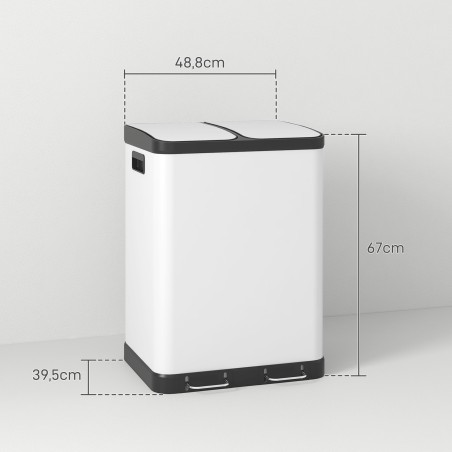 Kaheosaline prügikast, 2 × 30 l, sõrmejäljekindel, pedaaliga, hall