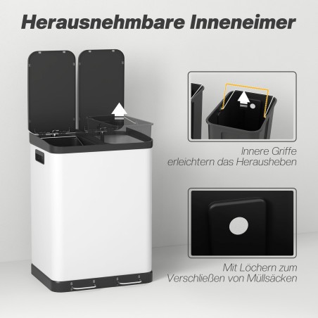 Kaheosaline prügikast, 2 × 30 l, sõrmejäljekindel, pedaaliga, hall
