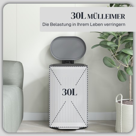 30-liitrine pedaaliga prügikast, eemaldatav sisemine anum, pehmelt sulguv kaas, hall