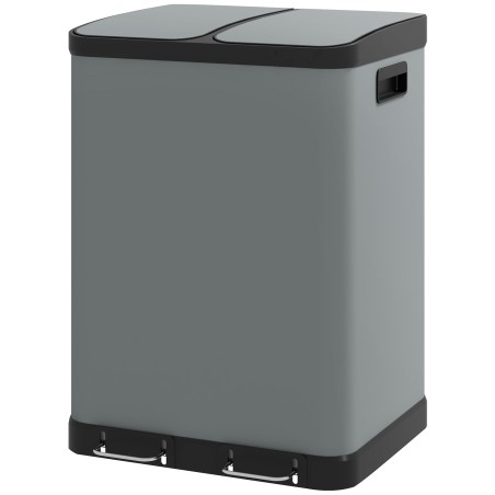 Kaheosaline prügikast, 2 × 30 l, sõrmejäljekindel, pedaaliga, hall