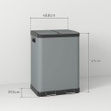 Kaheosaline prügikast, 2 × 30 l, sõrmejäljekindel, pedaaliga, hall