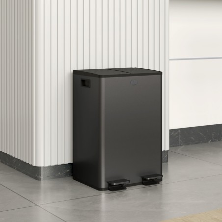 Kahekambriline prügikast, 2 × 28 l, pedaaliga, roostevaba teras, must