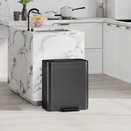 Köögi prügikast jäätmete sorteerimiseks, 2 × 20 l, pedaaliga, must
