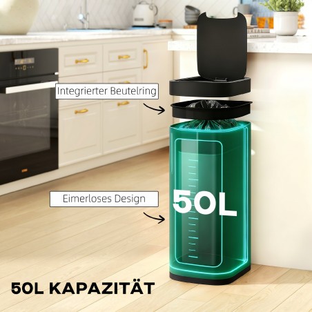 Anduriga köögiprügikast, 50 l, kontaktivaba ja sõrmejäljekindel