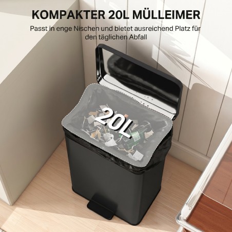 20 l mattmust pedaaliga prügikast, pehmelt sulguva kaanega