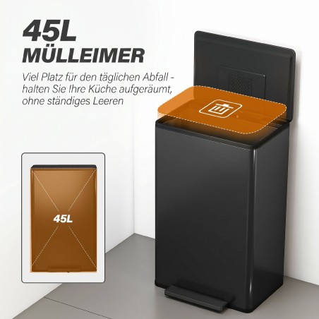 45 l köögiprügikast pedaali ja eemaldatava sisemahutiga