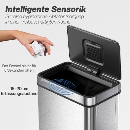 50 l sensorprügikast automaatse kaane ja roostevabast terasega