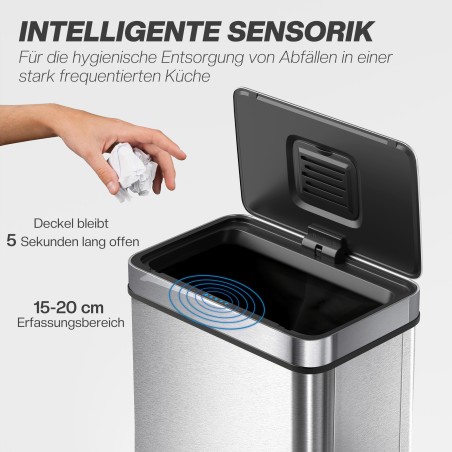 60 l sensorprügikast automaatse kaane ja roostevabast terasega