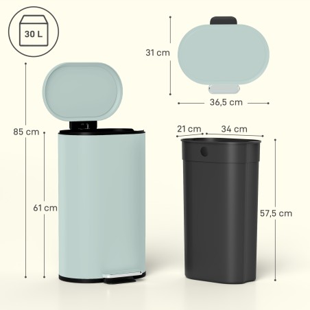 Köögi pedaaliga prügikast, 30 l, pehmelt sulguva kaanega, roheline