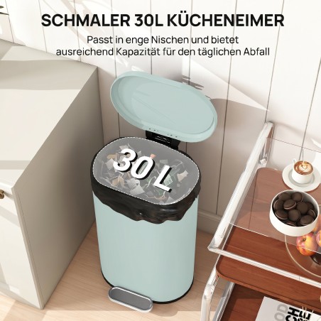 Köögi pedaaliga prügikast, 30 l, pehmelt sulguva kaanega, roheline