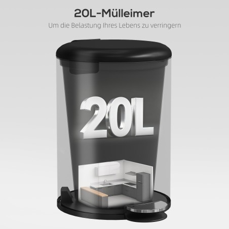 20-liitrine must metallist köögiprügikast pehme sulgumise ja pedaaliga