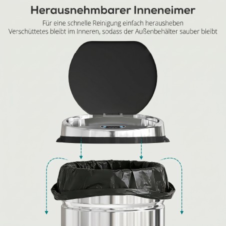 Automaatne sensorprügikast, 42 l, roostevaba teras, infrapunasensoriga