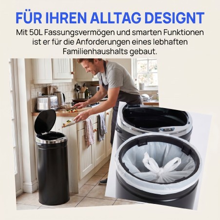 50 l automaatne prügikast infrapunaanduri ja roostevabast terasest korpusega