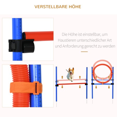 3-osaline koerte agility-komplekt tõkete, slaalomipulkade ja hüpperõngaga