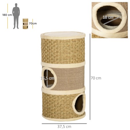 Kasside kraapimistünn 70 cm, 3 tasapinda, sisalist ja plüüsist