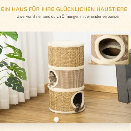 Kasside kraapimistünn 70 cm, 3 tasapinda, sisalist ja plüüsist