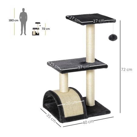 Mitmetasandiline kassipuu sisalpostide ja platvormiga, 72 cm, hall