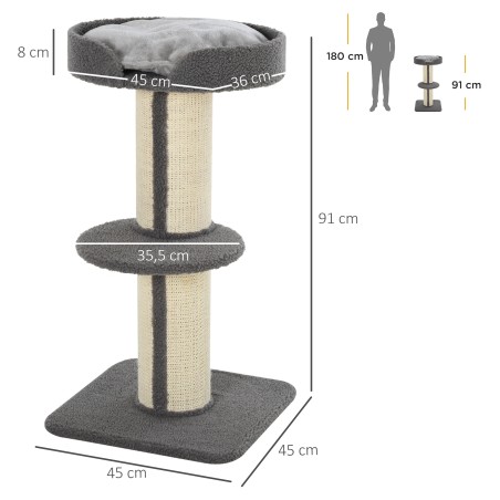 Kassi kraapimispuu platvormide ja patjadega, 91 cm, hall