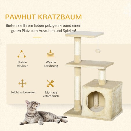 Kassipuu kassikoopa, platvormide ja mängupalliga, kuni 4,5 kg, beež