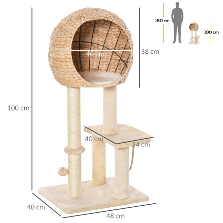 100 cm mitmetasandiline kassitorn koopa ja mängupalliga, beež