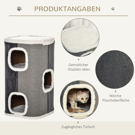 Kasside kraapimispuu 3 tasapinnaga, sisal ja sametine polüester, hall-valge