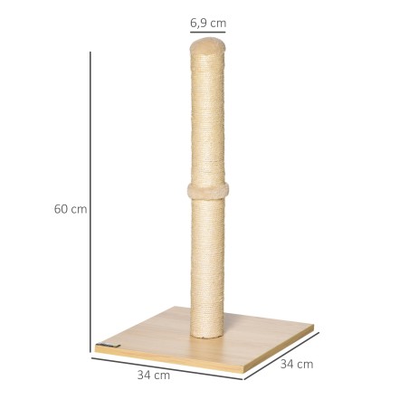 Sisalist kasside kraapimispost palliga, beež ja tammepuidutooni, 60 cm